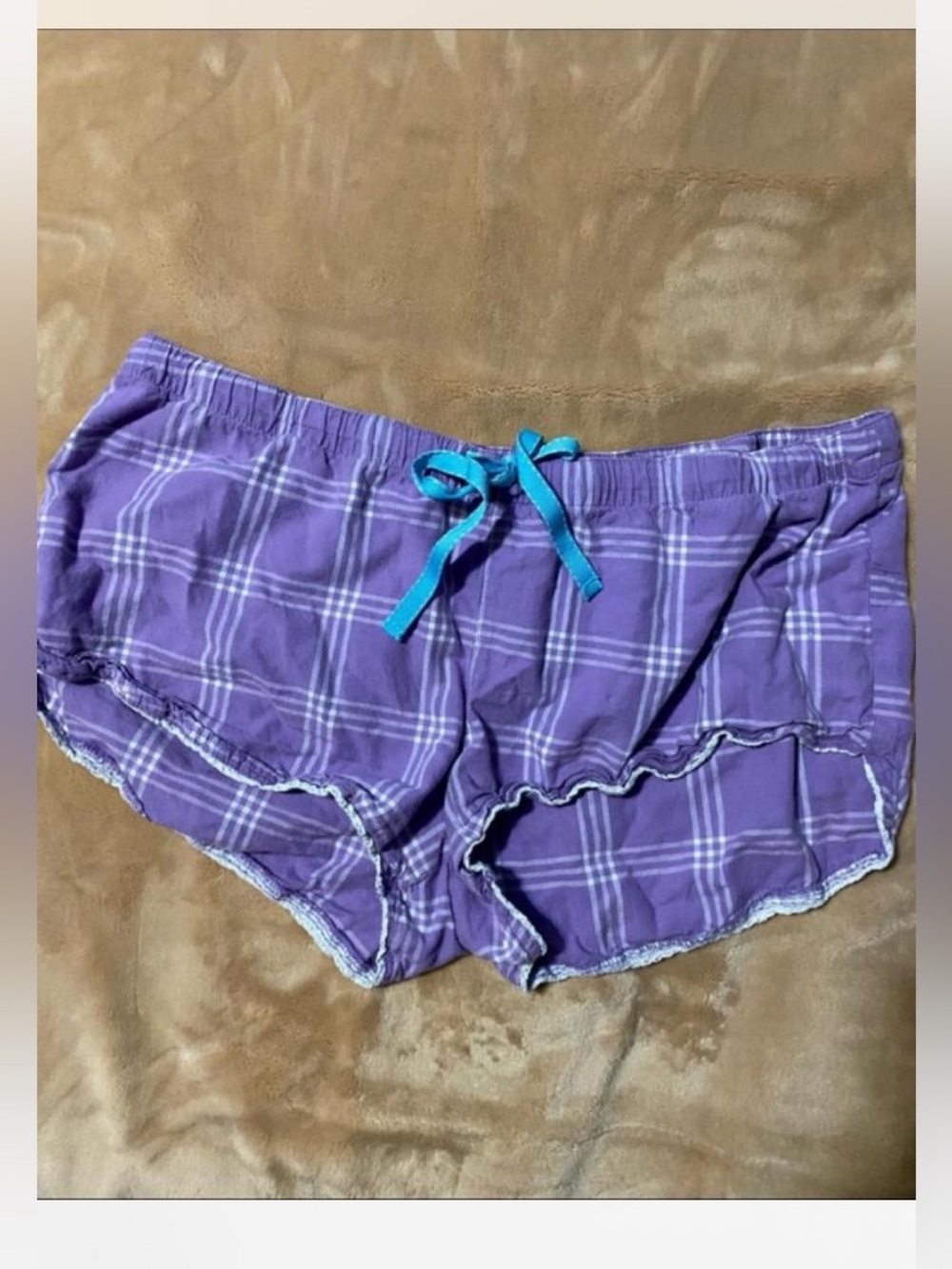 Old Navy Purple Plaid Sleep Shorts with Teal Drawstring Sz M